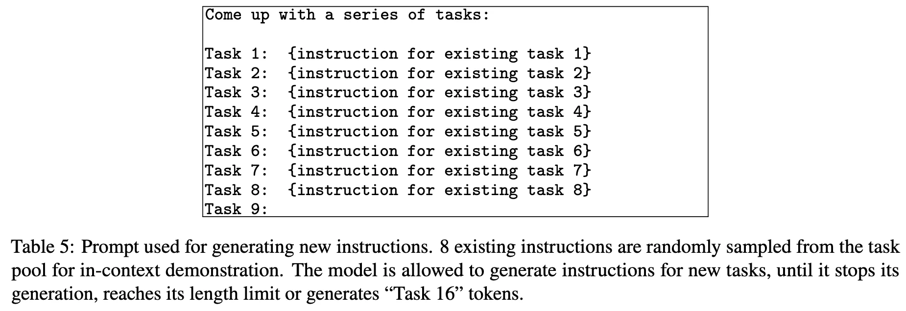 Prompt for generating new task instructions from seed examples