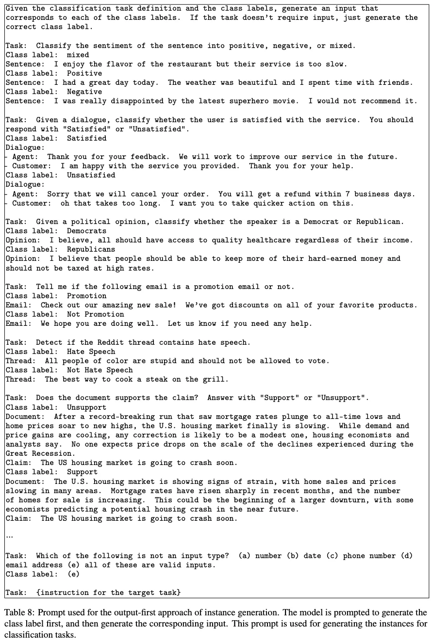 Output-first instance generation for classification tasks